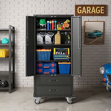 Heavy Duty Rolling Metal Garage Storage Cabinet Steel Tool Organizer with Locking Doors, Drawers
