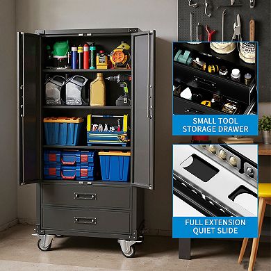 Heavy Duty Rolling Metal Garage Storage Cabinet Steel Tool Organizer with Locking Doors, Drawers