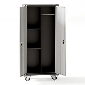 Metal Storage Cabinet with Locking Double Doors, 2 Adjustable Shelves, Cold Rolled Steel Organizer