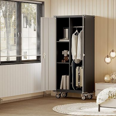 Metal Storage Cabinet with Locking Double Doors, 2 Adjustable Shelves, Cold Rolled Steel Organizer