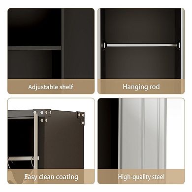 Metal Storage Cabinet with Locking Double Doors, 2 Adjustable Shelves, Cold Rolled Steel Organizer