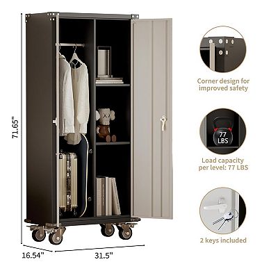 Metal Storage Cabinet with Locking Double Doors, 2 Adjustable Shelves, Cold Rolled Steel Organizer