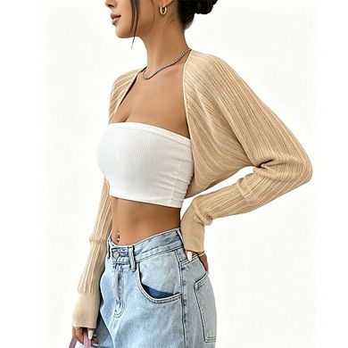 Women's Long Sleeve Knit Shrug Open Front Cropped Bolero Cardigan