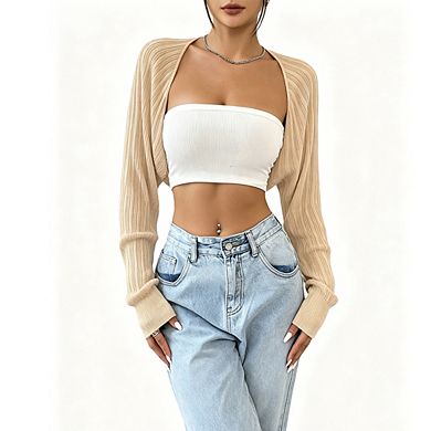 Women's Long Sleeve Knit Shrug Open Front Cropped Bolero Cardigan