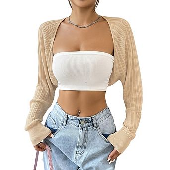 Women's Long Sleeve Knit Shrug Open Front Cropped Bolero Cardigan