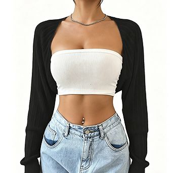 Women's Long Sleeve Knit Shrug Open Front Cropped Bolero Cardigan