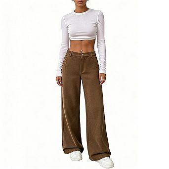 Women's High Waist Corduroy Wide Leg Pants Button Fly Casual Full-Length Trousers