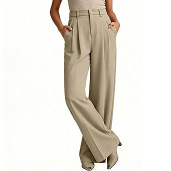 Women's High Waist Pleated Wide Leg Pants Tailored Full-Length Casual Trousers