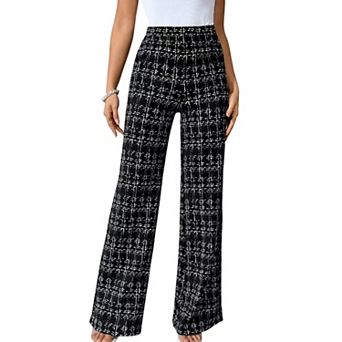 Women's Straight Leg Pants High Waisted Plaid Printed Wide Leg Fashion Casual Work Pants