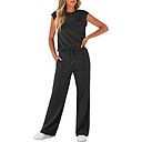 Women's Summer Casual Sleeveless Crew Neck Top Straight Wide Leg Long ...
