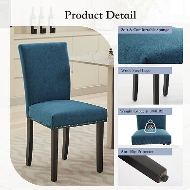 Upholstered Parsons Dining Chairs Set of 2, Fabric Kitchen Accent Seating with Nailhead Trim