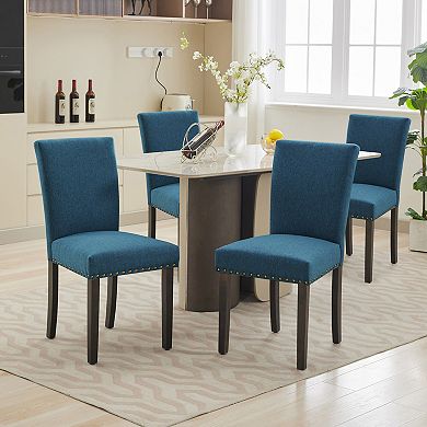 Upholstered Parsons Dining Chairs Set of 2, Fabric Kitchen Accent Seating with Nailhead Trim