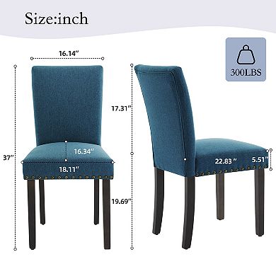 Upholstered Parsons Dining Chairs Set of 2, Fabric Kitchen Accent Seating with Nailhead Trim