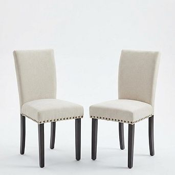 Upholstered Parsons Dining Chairs Set of 2, Fabric Kitchen Accent Seating with Nailhead Trim