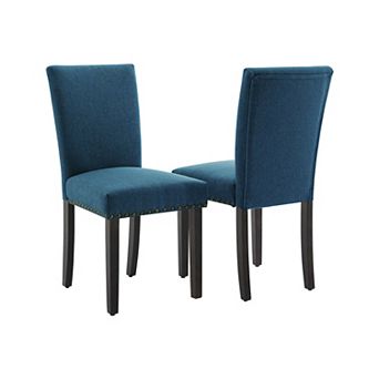 Upholstered Parsons Dining Chairs Set of 2, Fabric Kitchen Accent Seating with Nailhead Trim