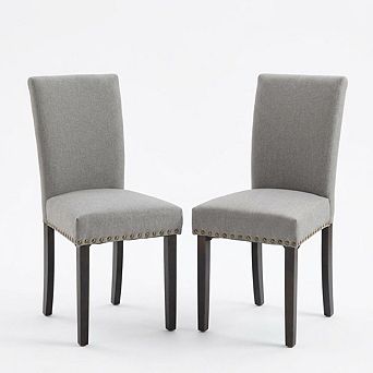 Upholstered Parsons Dining Chairs Set of 2, Fabric Kitchen Accent Seating with Nailhead Trim