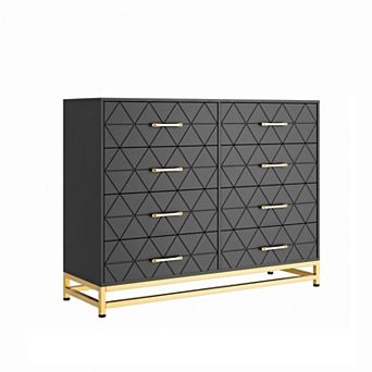 8 Drawer Wood Dresser Chest with Rattan Fronts and TV Stand Storage