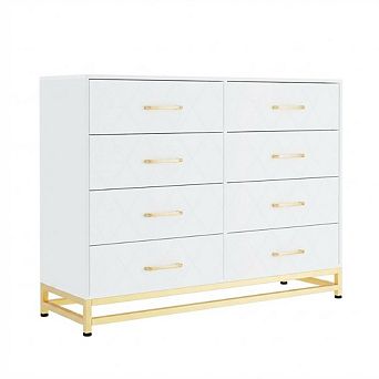 8 Drawer Wood Dresser Chest with Rattan Fronts and TV Stand Storage