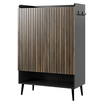 Modern 6 tier Shoe Cabinet with Doors, Freestanding Wood Storage Organizer for Entryway Hallway