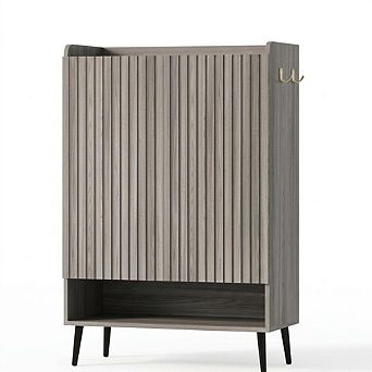 Modern 6 tier Shoe Cabinet with Doors, Freestanding Wood Storage Organizer for Entryway Hallway