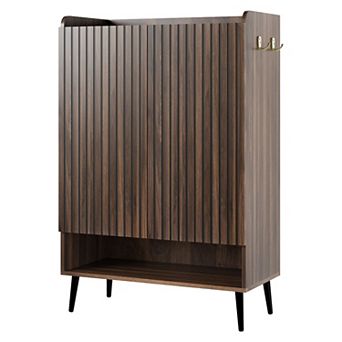 Modern 6 tier Shoe Cabinet with Doors, Freestanding Wood Storage Organizer for Entryway Hallway
