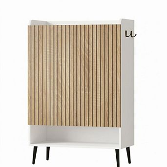 Modern 6 tier Shoe Cabinet with Doors, Freestanding Wood Storage Organizer for Entryway Hallway