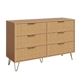 Fluted 6-Drawer Dresser Chest, Modern Wood Storage Organizer Console for Bedroom Living Room