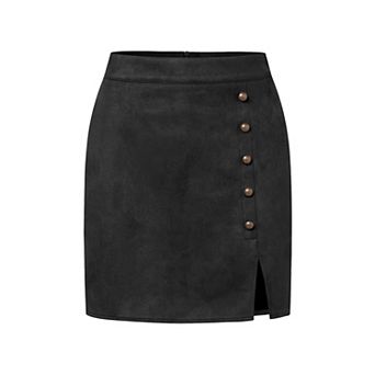 Women's Faux Suede High Waisted Mini Skirt Button Side Split Casual Party Bodycon Skirt