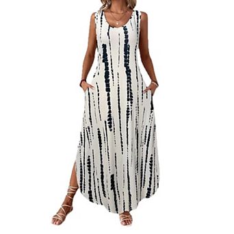 Women's Summer Sleeveless Maxi Dress Casual V Neck Split Long Vacation Beach Tank Dress