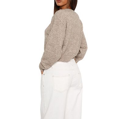 Women's Cropped Knit Cardigan Long Sleeve Button Down Casual Top