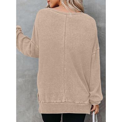 Women's Waffle Knit Crew Neck Sweatshirt Casual Long Sleeve Oversized Pullover