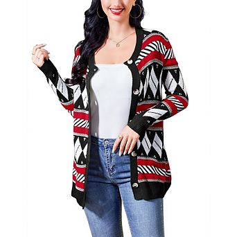 Women's Christmas Knit Cardigan Long Sleeve Button Down Festive Sweater