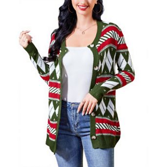 Women's Christmas Knit Cardigan Long Sleeve Button Down Festive Sweater