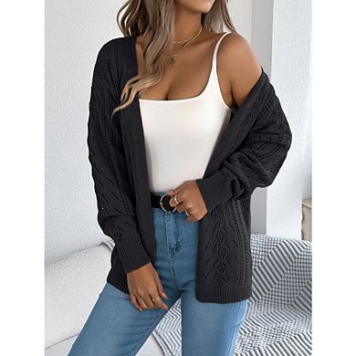 Women's Open Knit Cardigan Long Sleeve V Neck Casual Sweater