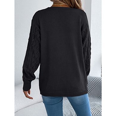 Women's Open Knit Cardigan Long Sleeve V Neck Casual Sweater