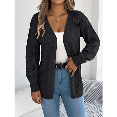 Women's Open Knit Cardigan Long Sleeve V Neck Casual Sweater