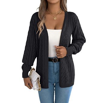 Women's Open Knit Cardigan Long Sleeve V Neck Casual Sweater