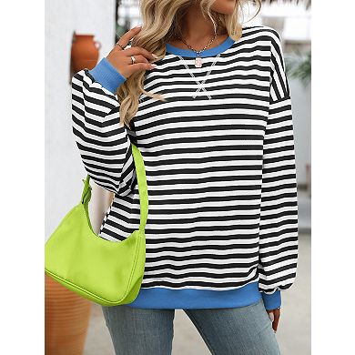 Women's Striped Oversized Long Sleeve Sweatshirt Casual Pullover