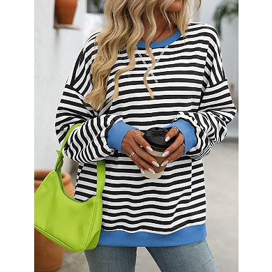 Women's Striped Oversized Long Sleeve Sweatshirt Casual Pullover