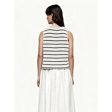 Women's Striped Knit Tie Front Vest Casual Sleeveless V Neck Top