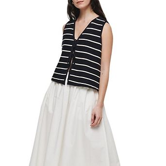 Women's Striped Knit Tie Front Vest Casual Sleeveless V Neck Top