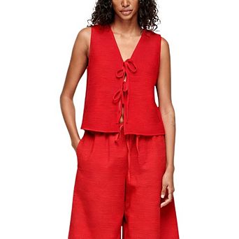 Women's Striped Knit Tie Front Vest Casual Sleeveless V Neck Top