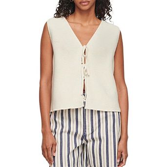 Women's Striped Knit Tie Front Vest Casual Sleeveless V Neck Top