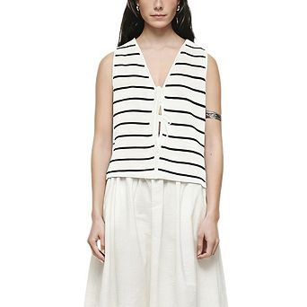 Women's Striped Knit Tie Front Vest Casual Sleeveless V Neck Top