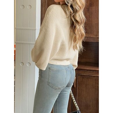 Women's Ribbed Knit Open Front Cropped Cardigan Long Sleeve Shrug