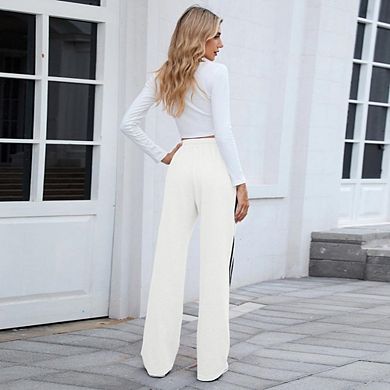 Women's Side Stripe Wide Leg Pants Casual Drawstring Trousers