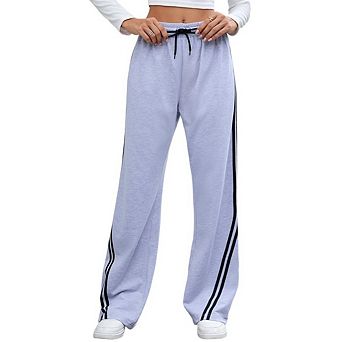 Women's Side Stripe Wide Leg Pants Casual Drawstring Trousers