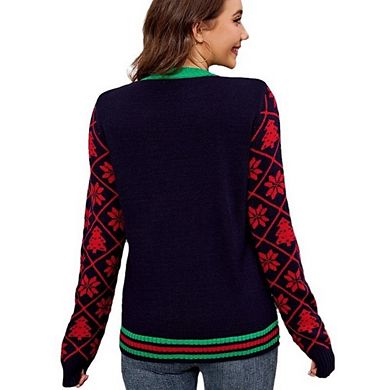 Women's Sequin Flip Christmas Knit Sweater Long Sleeve Pullover