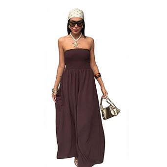 Women's Summer Maxi Dresses Strapless Tube Top Off Shoulder Boho Beach Long Dress