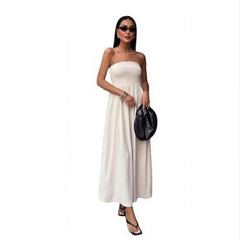 Women's Summer Maxi Dresses Strapless Tube Top Off Shoulder Boho Beach Long Dress